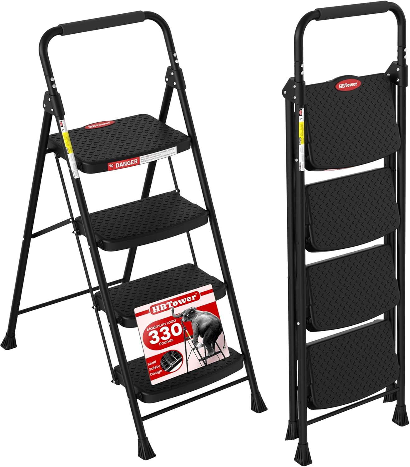HBTower 4-Step Folding Step Stool, Heavy-Duty Steel Ladder