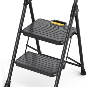 KINGRACK 2-Step Folding Ladder, 800lb Capacity, Black