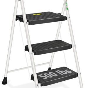 jijoe Folding Step Stool, 3-Step, 500 lbs, White