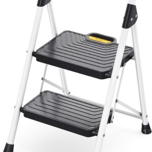 TOOLF 2-Step Folding Ladder, White – Heavy-Duty 800 lbs