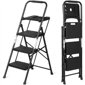 ZENY 3-Step Folding Ladder, Black