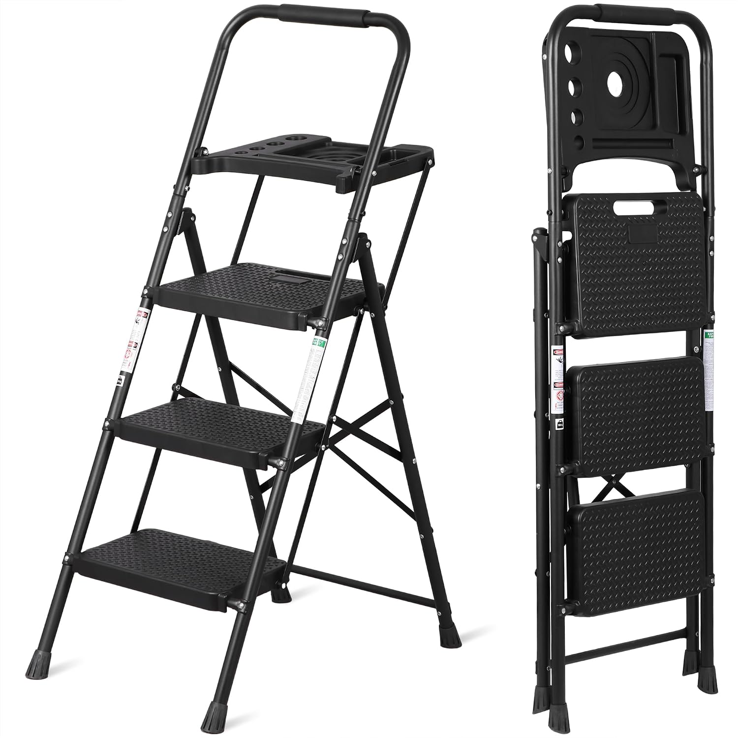 ZENY 3-Step Folding Ladder, Black