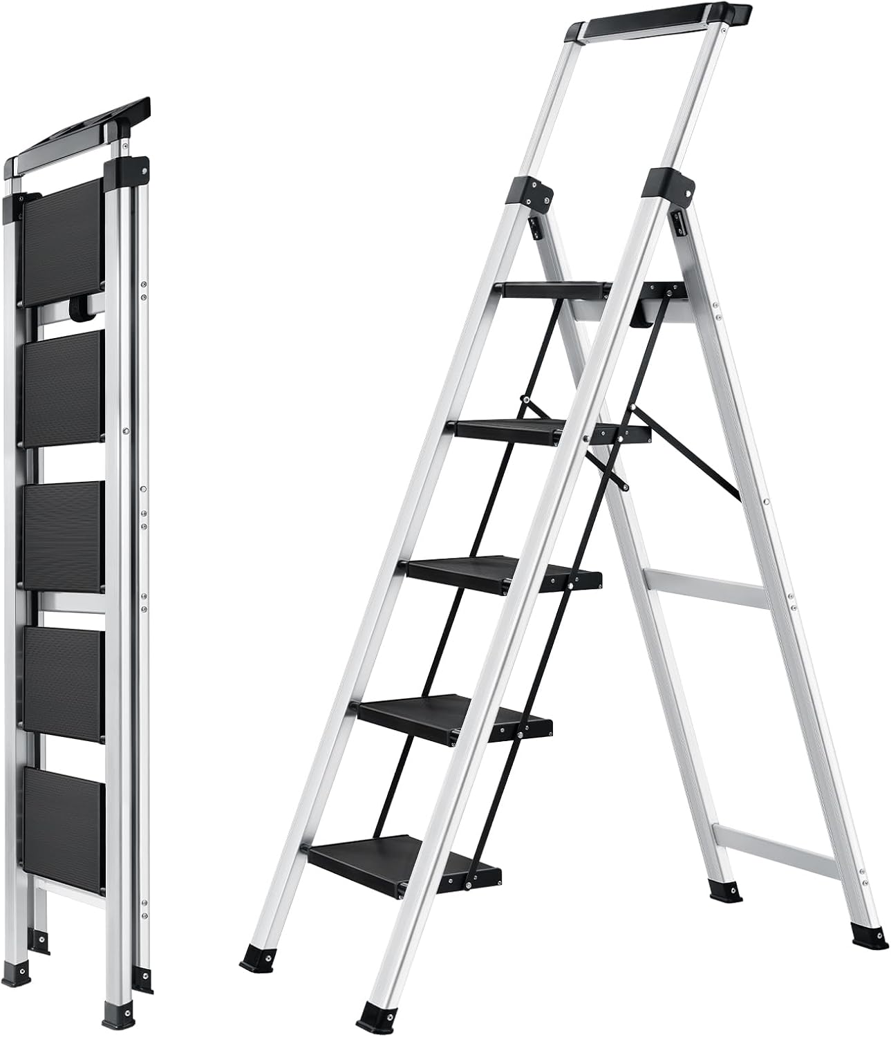 XinSunho 5-Step Aluminum Folding Ladder, 330 lbs Capacity