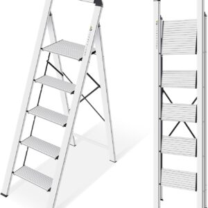 KINGRACK 5-Step Aluminum Ladder, Lightweight & Foldable