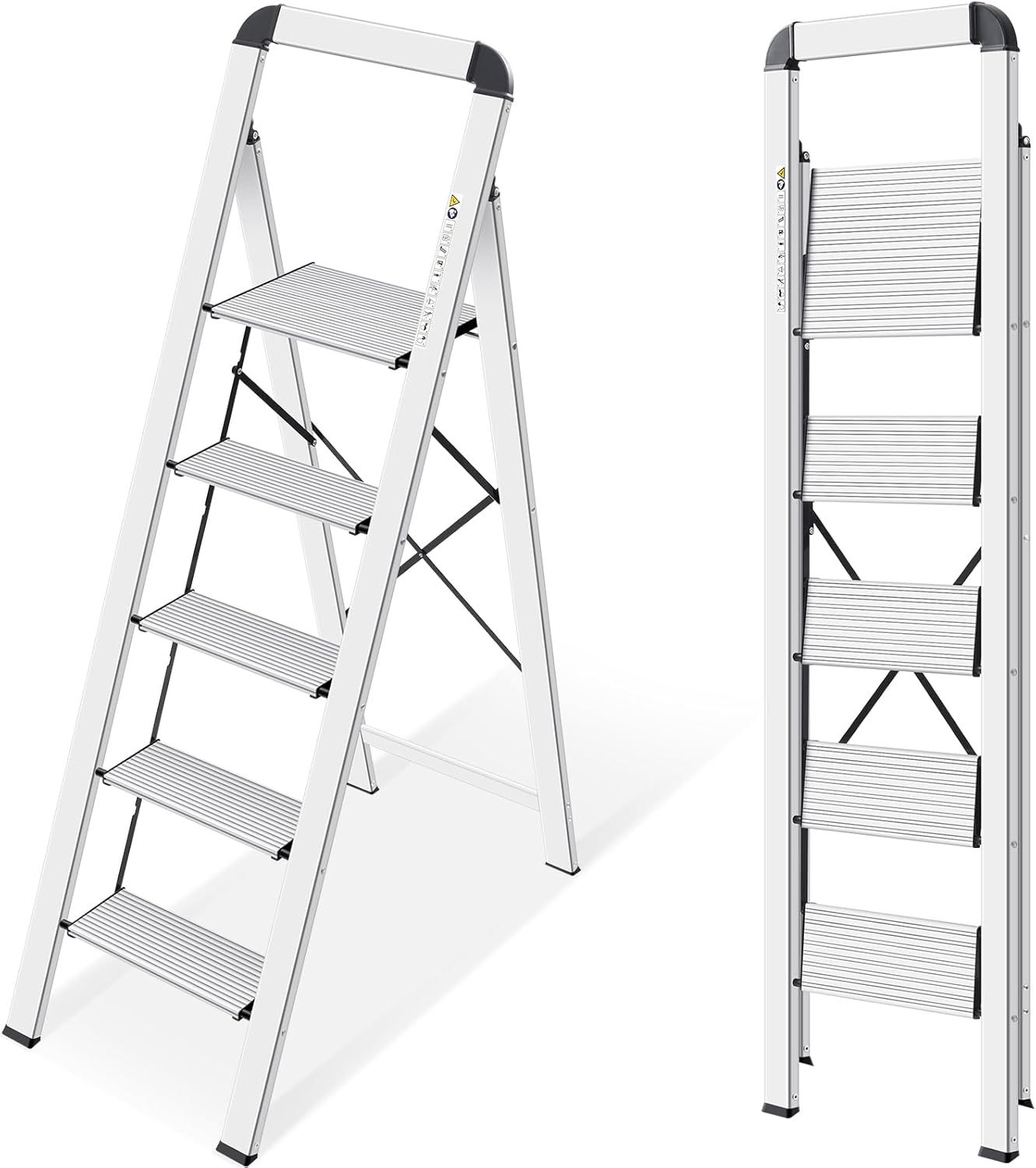KINGRACK 5-Step Aluminum Ladder, Lightweight & Foldable