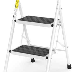 HBTower Folding Step Stool, Sturdy Steel Ladder, 2-Step