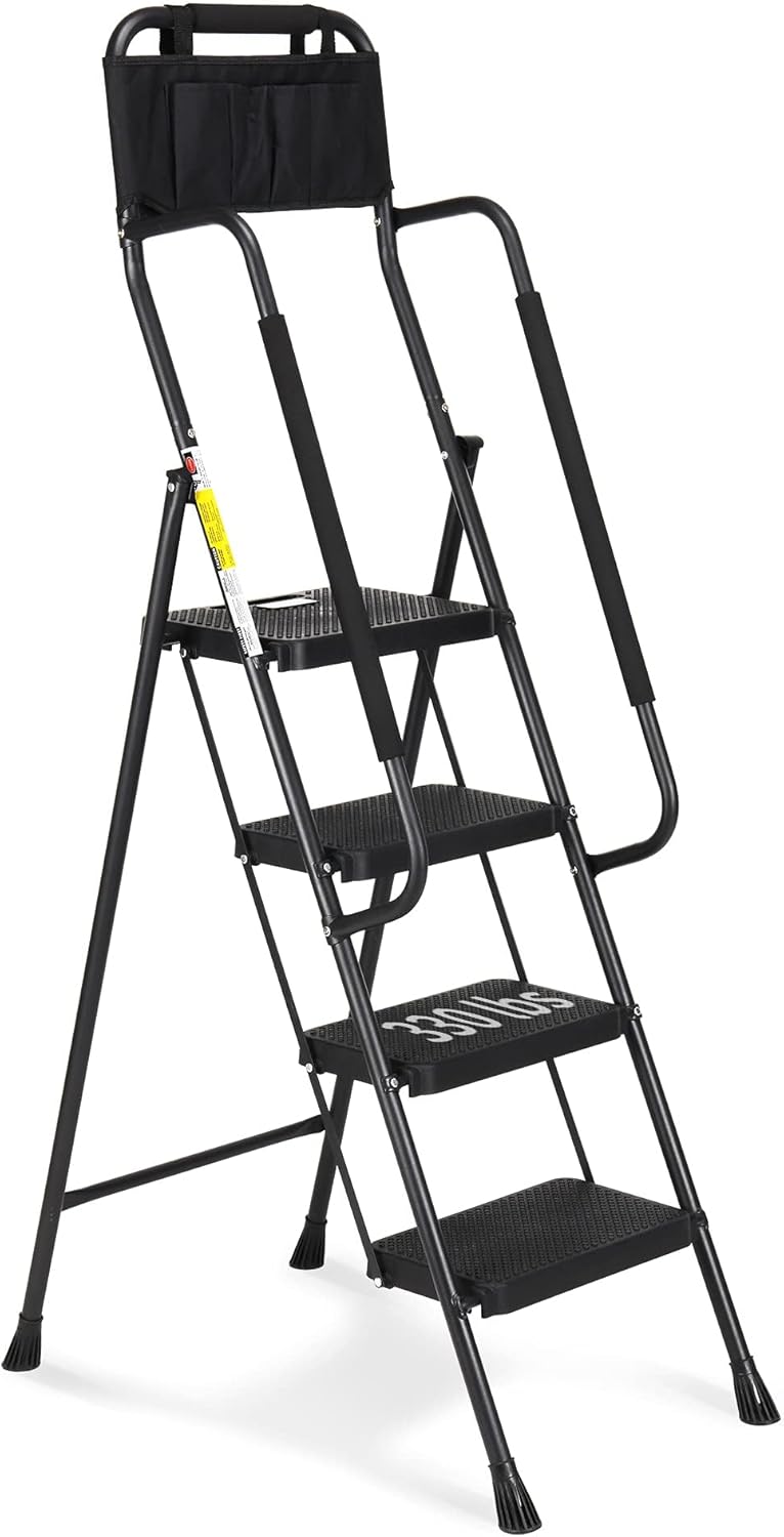 HBTower 4-Step Folding Ladder with Handrails, 330 lbs