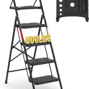BONTEC 4-Step Folding Ladder – 400 lbs Capacity
