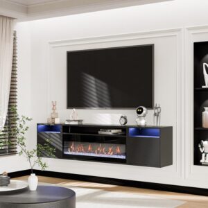 BELLEZE 70" Floating Fireplace TV Stand w/ 36" Electric Fireplace