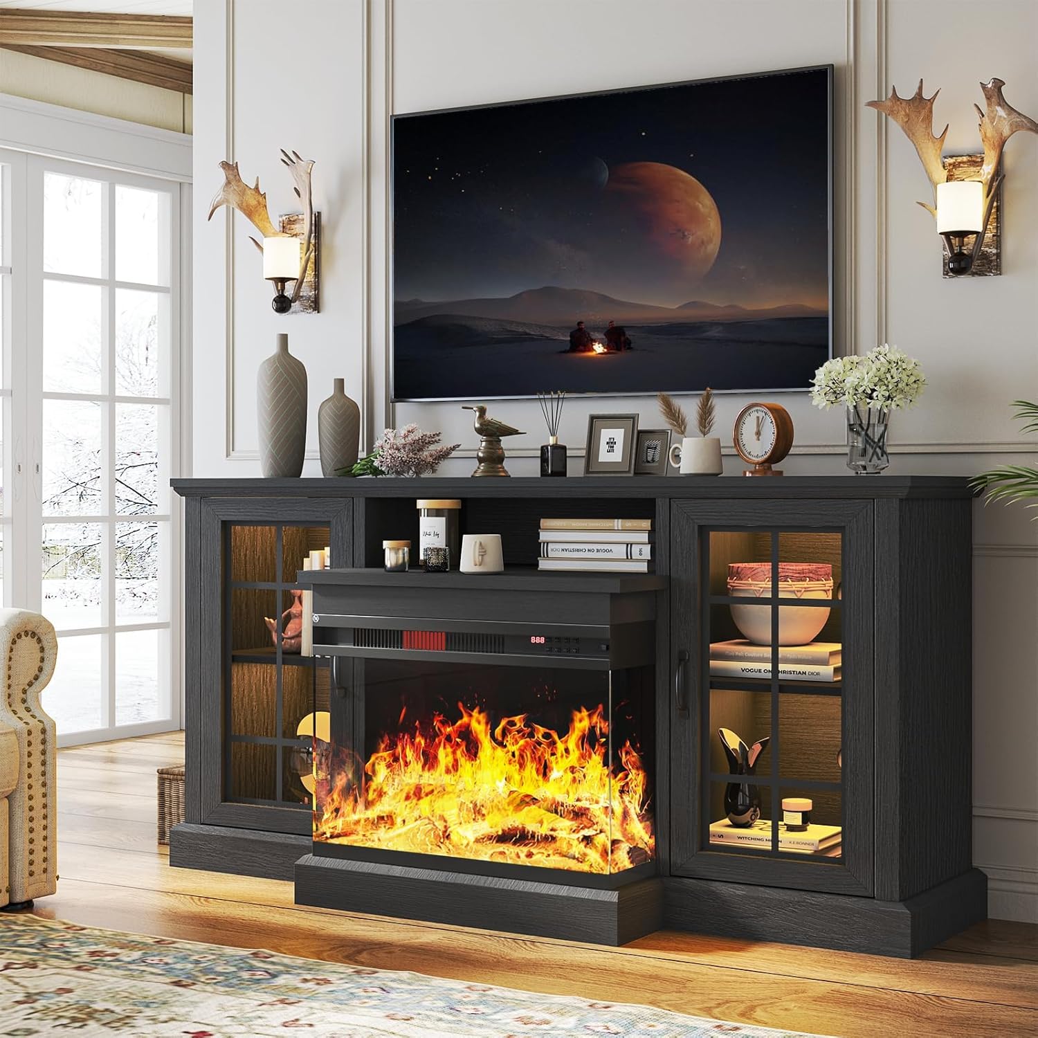 oneinmil 59" Fireplace TV Stand, Black