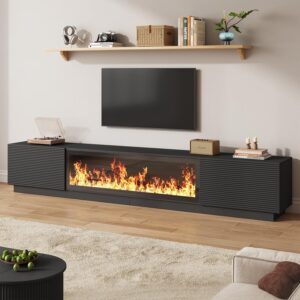 94.5" Black Fireplace TV Stand w/ 47in Fireplace
