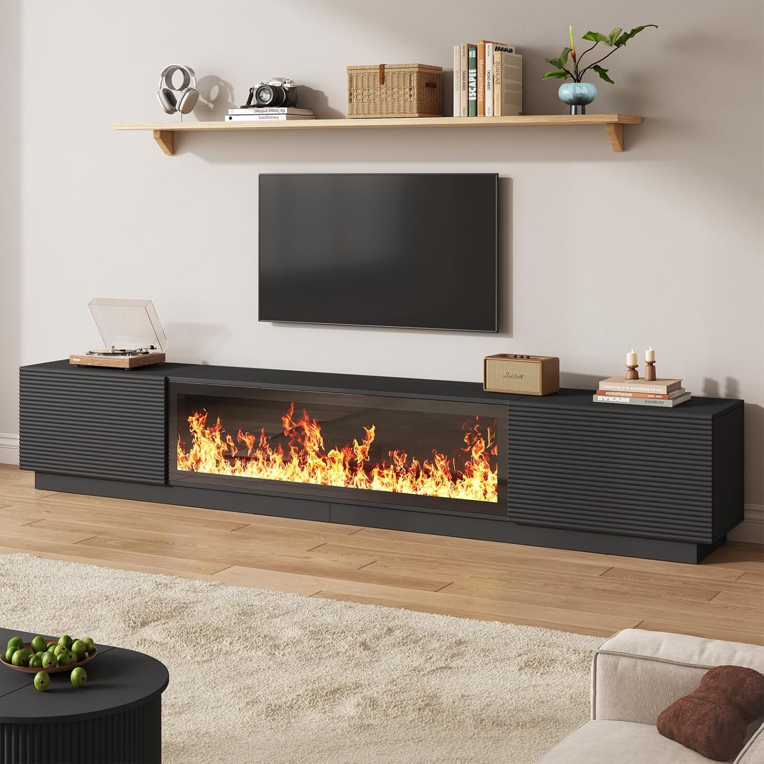 94.5" Black Fireplace TV Stand w/ 47in Fireplace