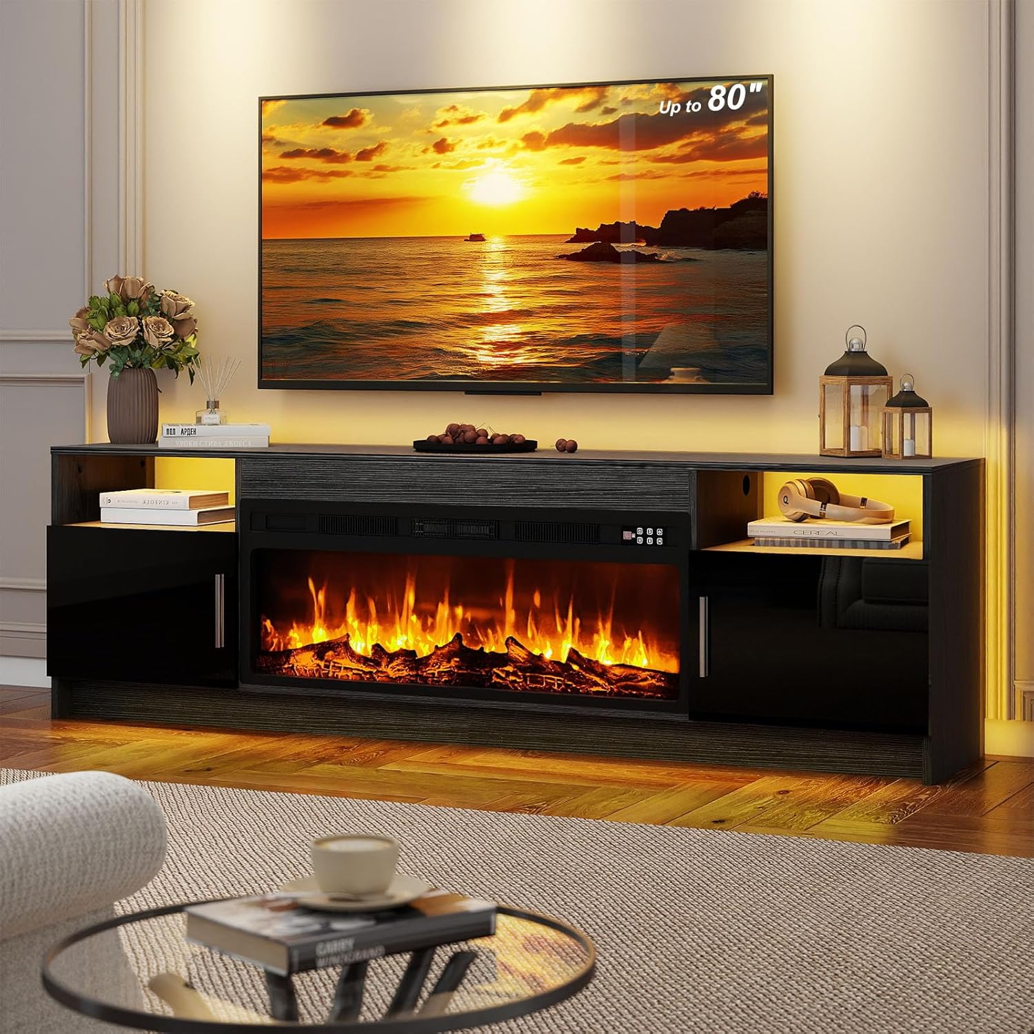 BREEZEHEAT 70" Fireplace TV Stand w/ 36" Electric Fireplace