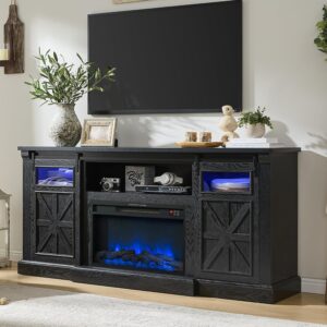 Fireplace TV Stand for 80" TVs, Black Farmhouse Entertainment Center