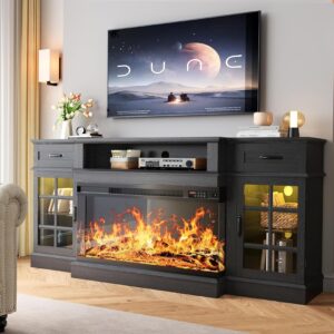 oneinmil 70" Fireplace TV Stand, Black