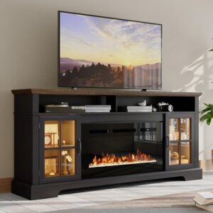 70" Fireplace TV Stand w/ Electric Flame & Storage - Black