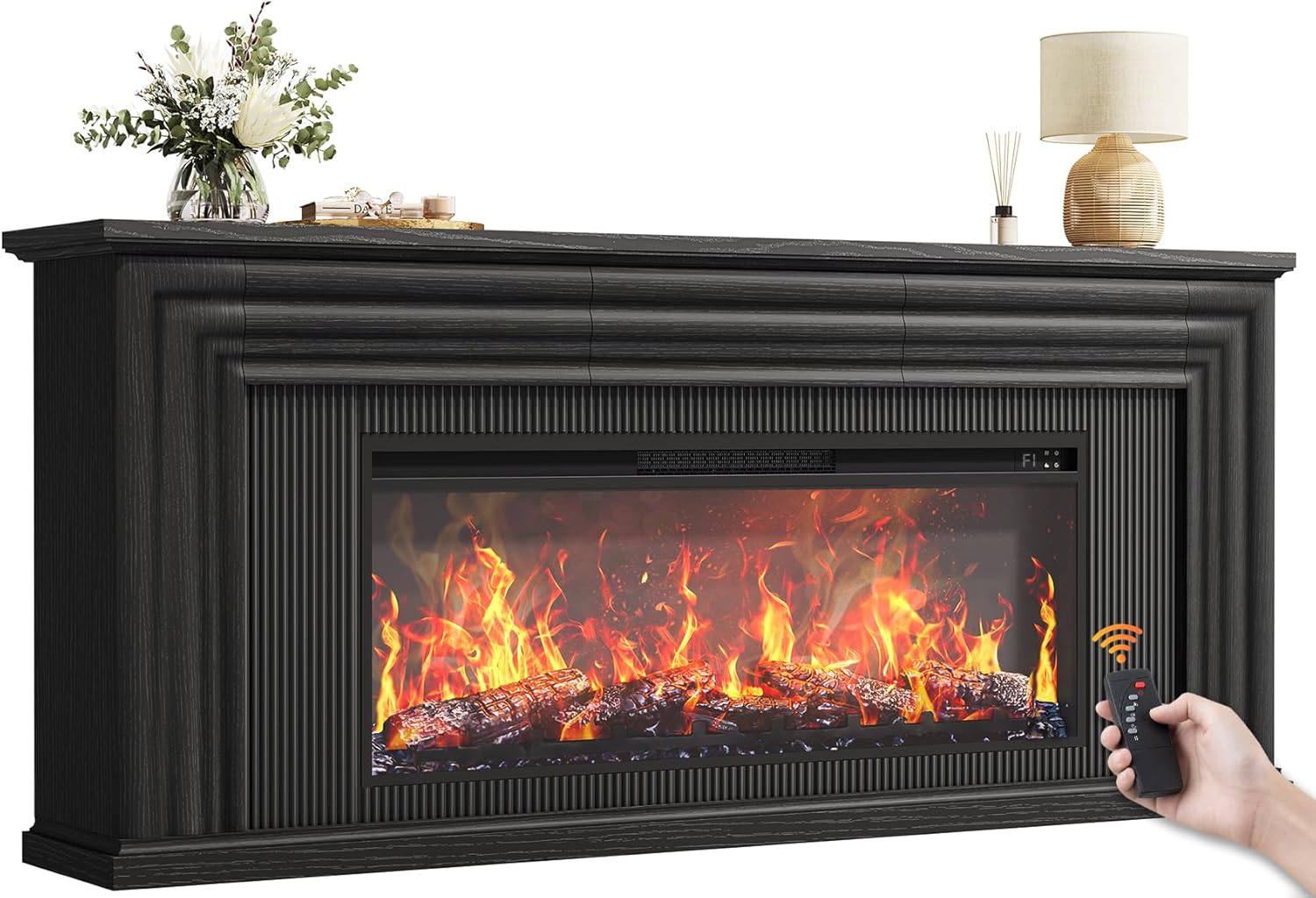 PRAISUN 70" Fireplace TV Stand for 75" TV, Black
