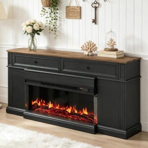 Modern Electric Fireplace TV Stand, 63" Black Media Console