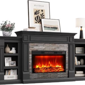Naice 80" Electric Fireplace TV Stand w/ Mantel, Black