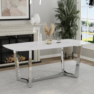 65" Sintered Stone Dining Table, Silver Base