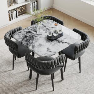 Square Sintered Stone Dining Set for 4, Modern Table & Chairs