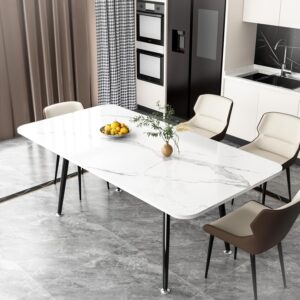 Modern White Sintered Stone Dining Table 63" W