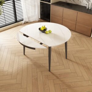 Expandable Round Sintered Stone Dining Table 51.2" - LifoHous