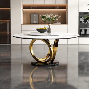 Legendstone 59" Round Marble Dining Table w/ Lazy Susan
