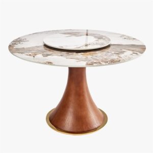 47" Round Walnut Dining Table with Stone Top
