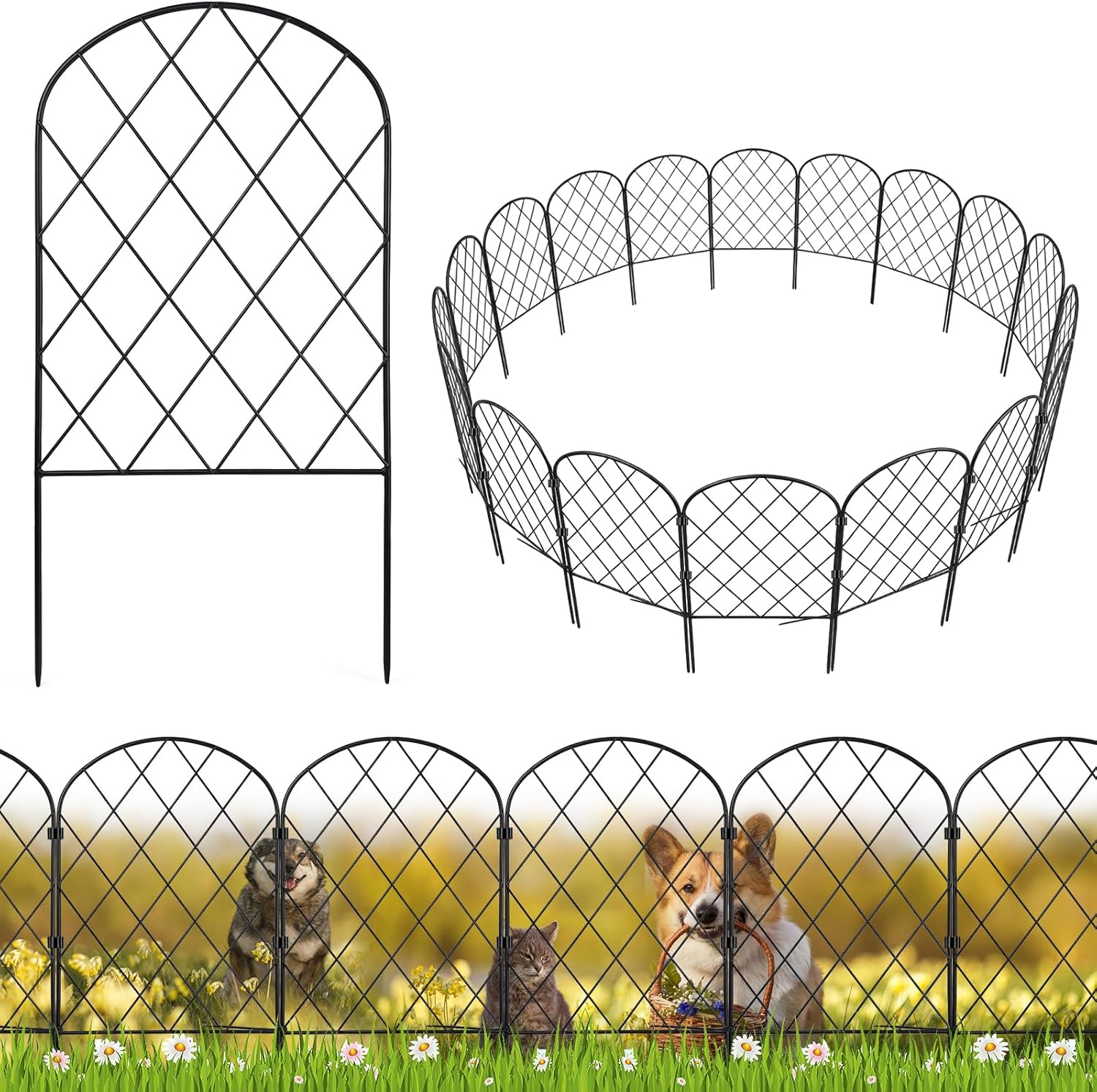 20-Panel Garden Fence, 17"H x 21ft, Rustproof Iron