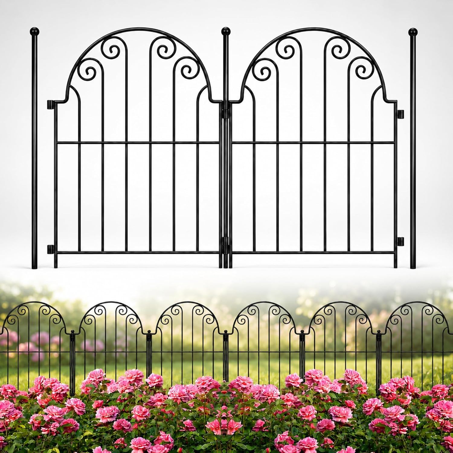 PARAISODOS Garden Fence 10 Panels, 11ft Rustproof Metal