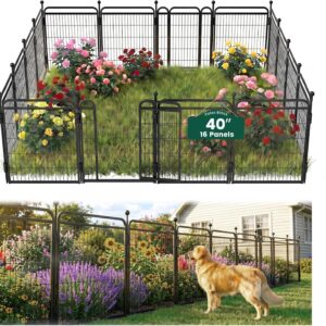 40in Garden Fence with 2 Gates, Iron Dog Fence