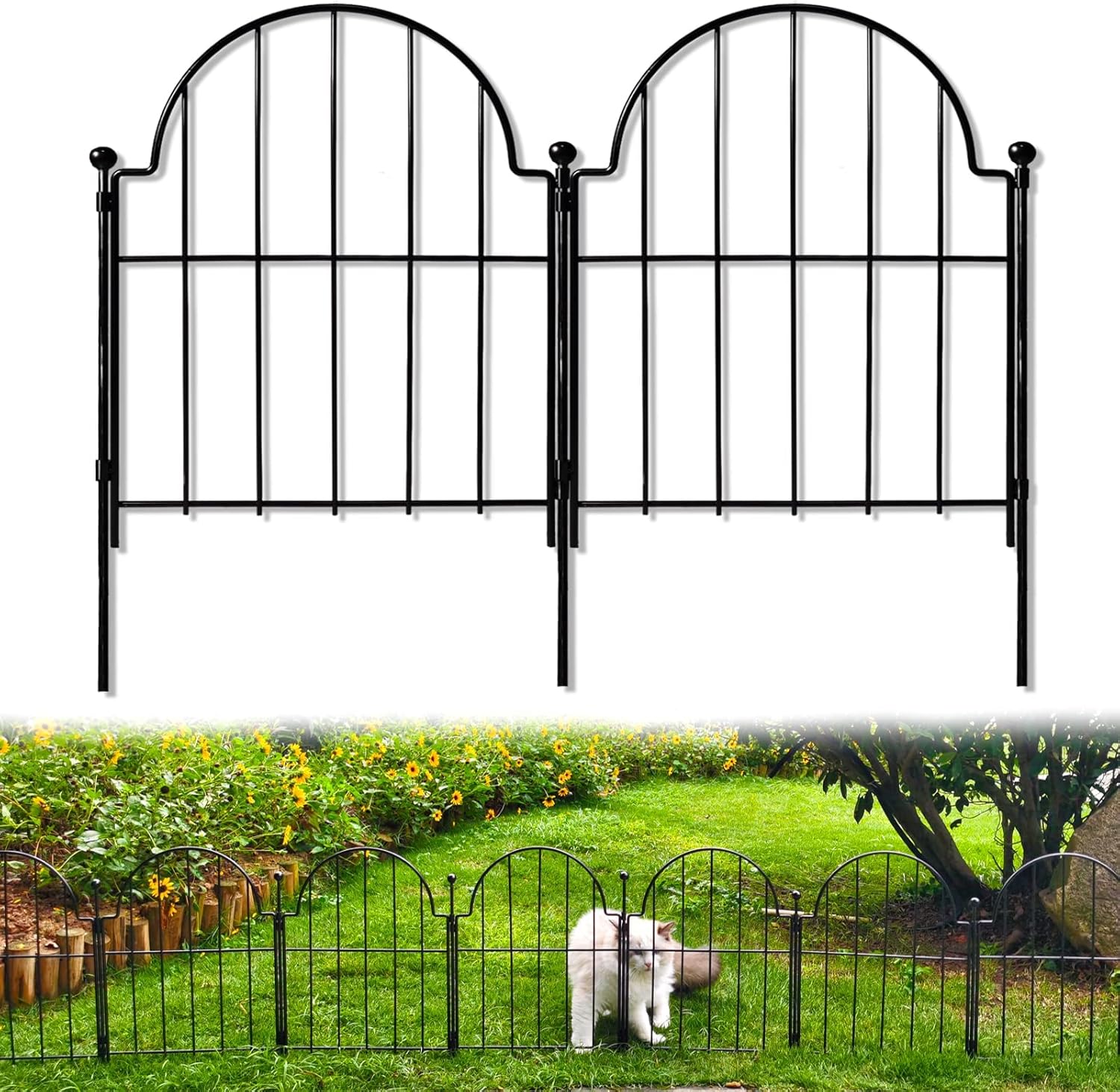 Blingluck Metal Garden Fence, 11 Ft, Rustproof & No-Dig
