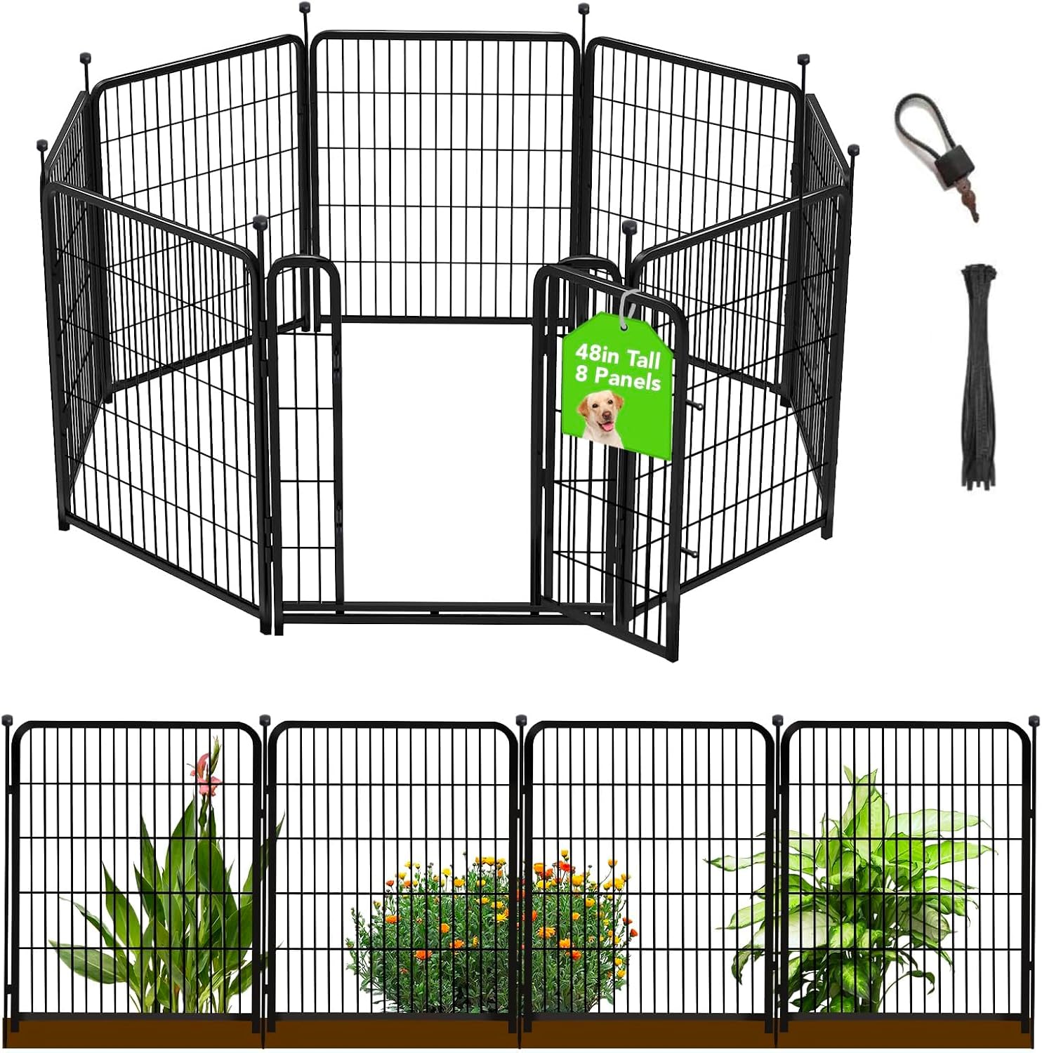 Getlay 48" Decorative Garden Fence with Gate - 8 Panels