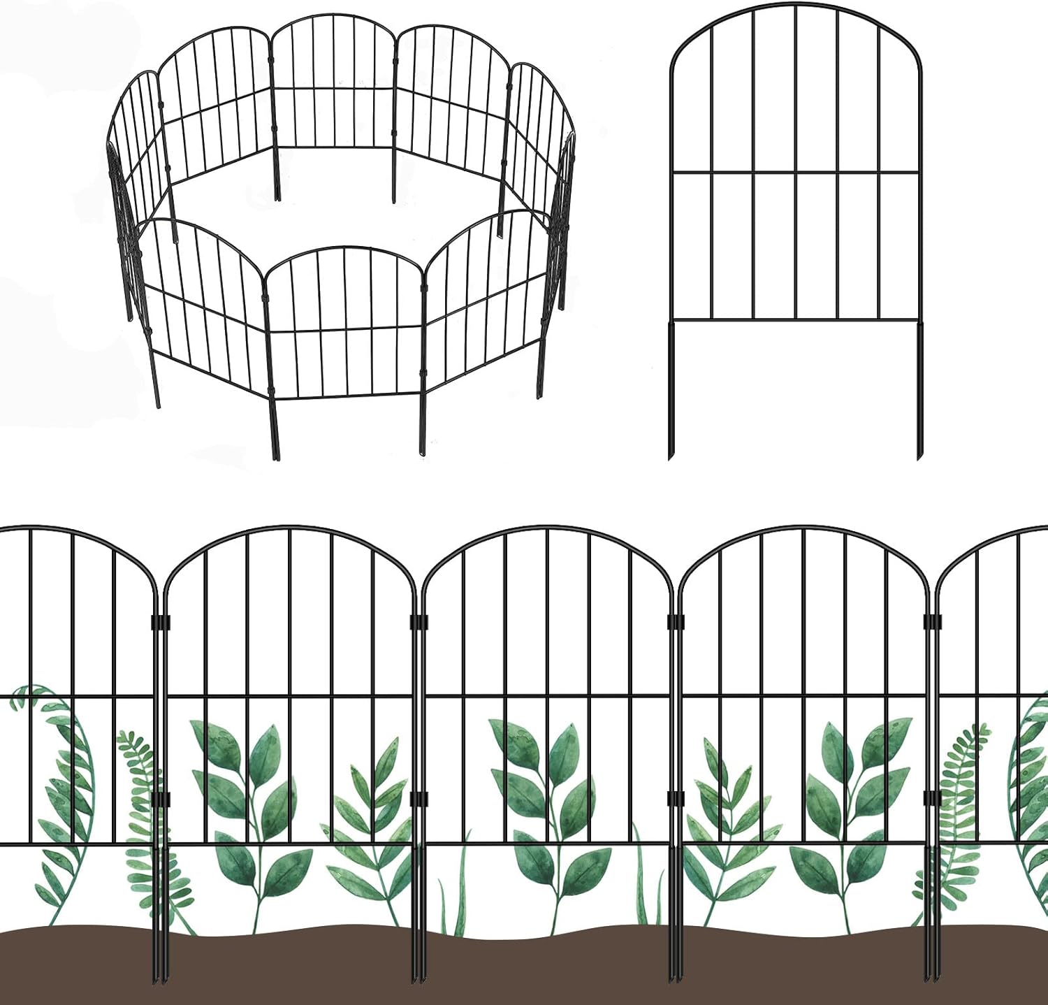OUSHENG 25-Panel Garden Fence, 27ft x 24in Black