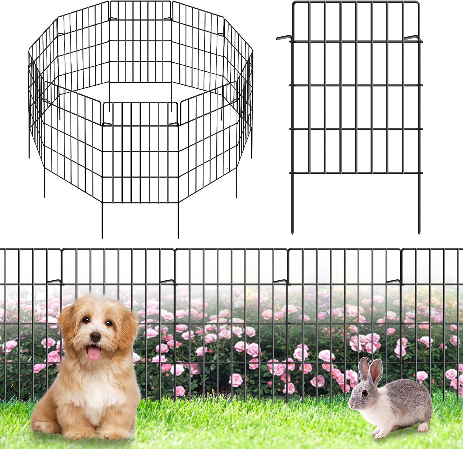 30-Pack Garden Fence, 32.5ft Black Metal Barrier