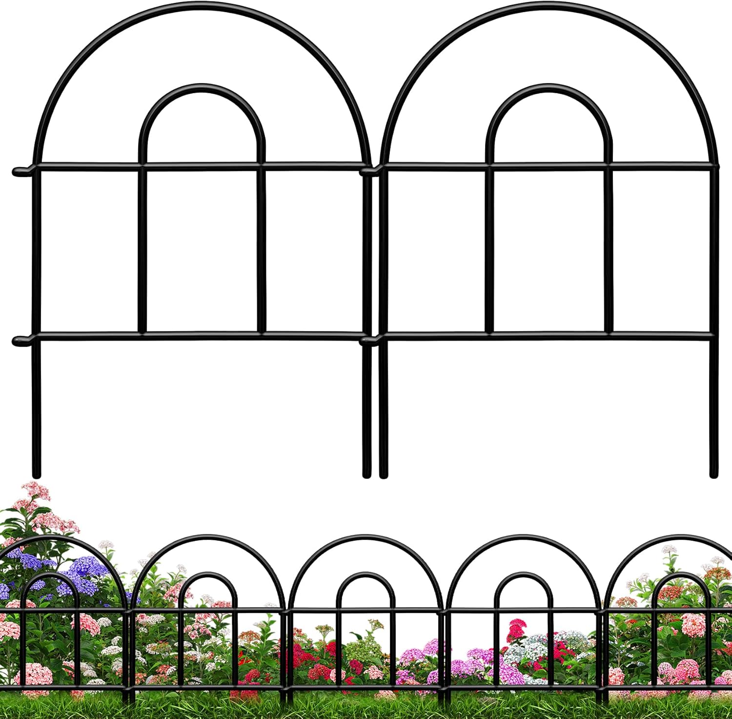 Black Garden Fence 20-Panel Kit, 22ft x 17in