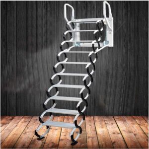 Z6 Folding Loft Ladder 11.5ft, Steel Attic Stair, Black White
