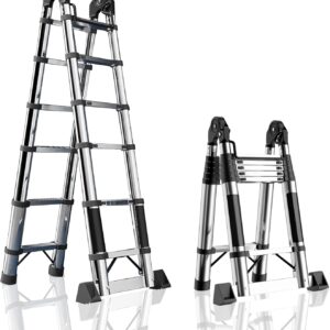 8ft Telescoping Ladder - 16ft A-Frame, 330lbs Capacity