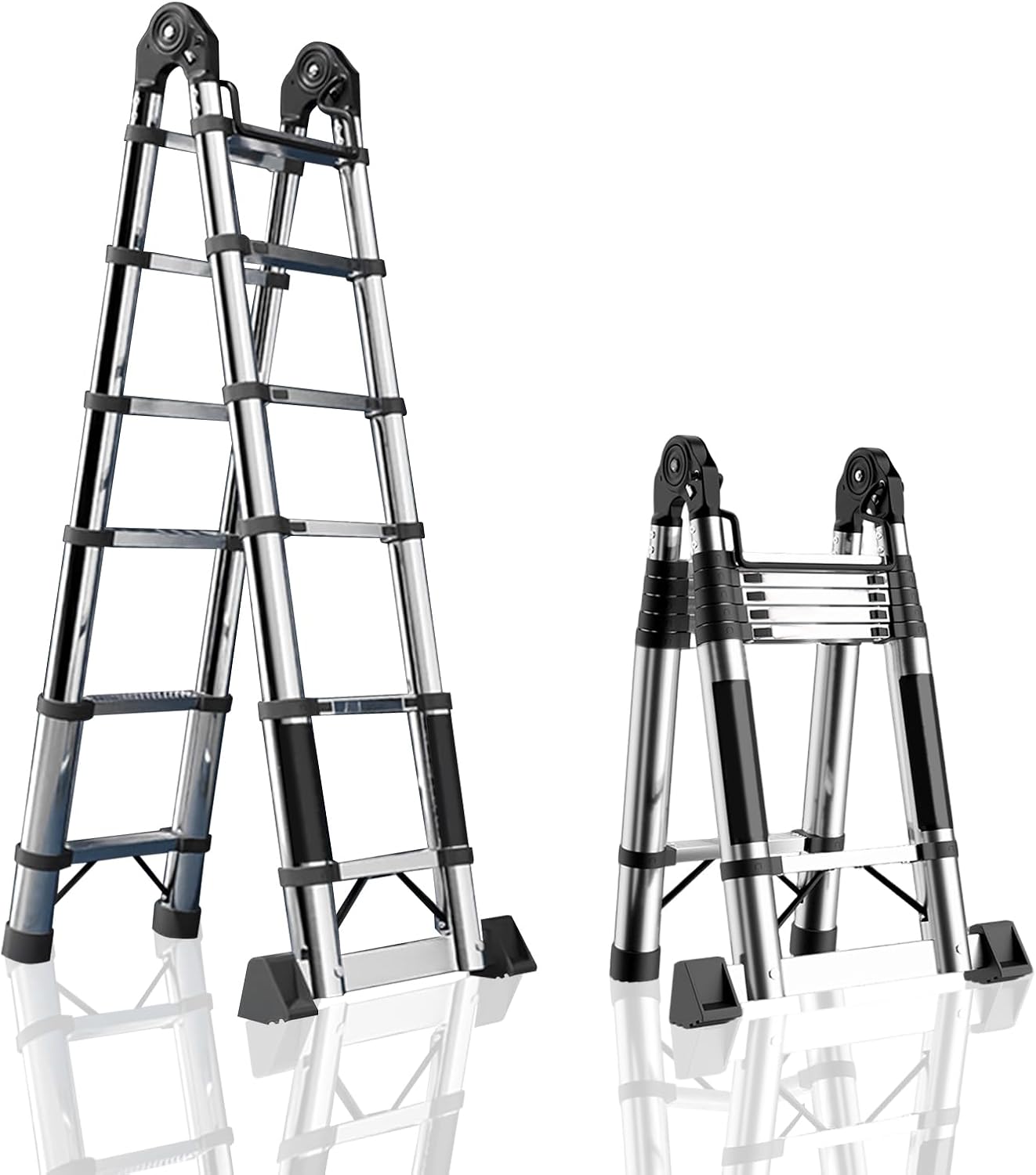 8ft Telescoping Ladder - 16ft A-Frame, 330lbs Capacity