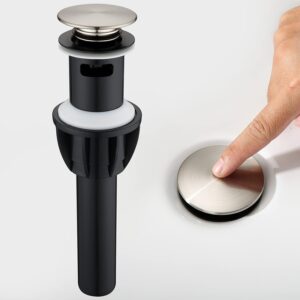 TIORIY Brushed Nickel Pop-Up Bath Drain, Push-To-Open
