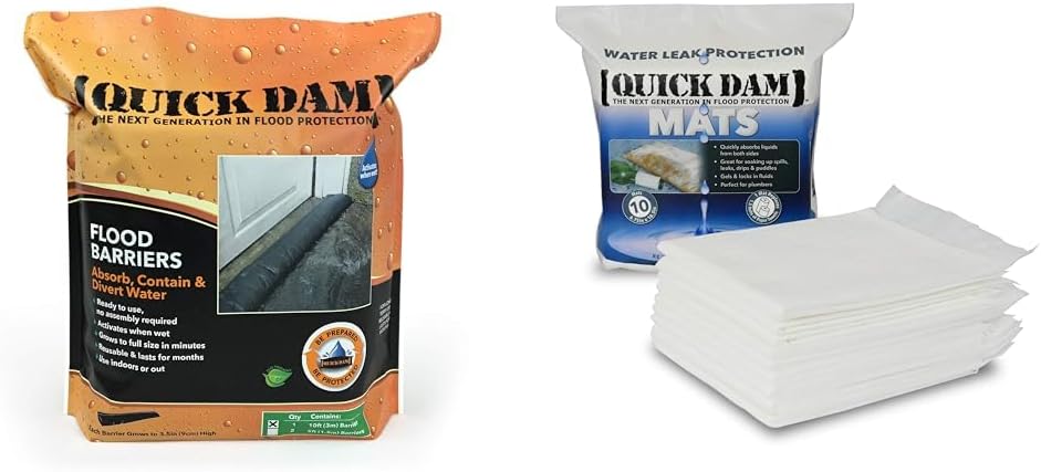 Quick Dam Flood Barrier & Absorbent Mats Kit