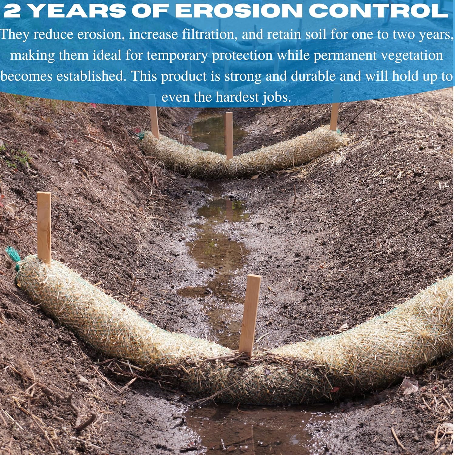 Straw Wattle Erosion Control Log 9in x 25ft