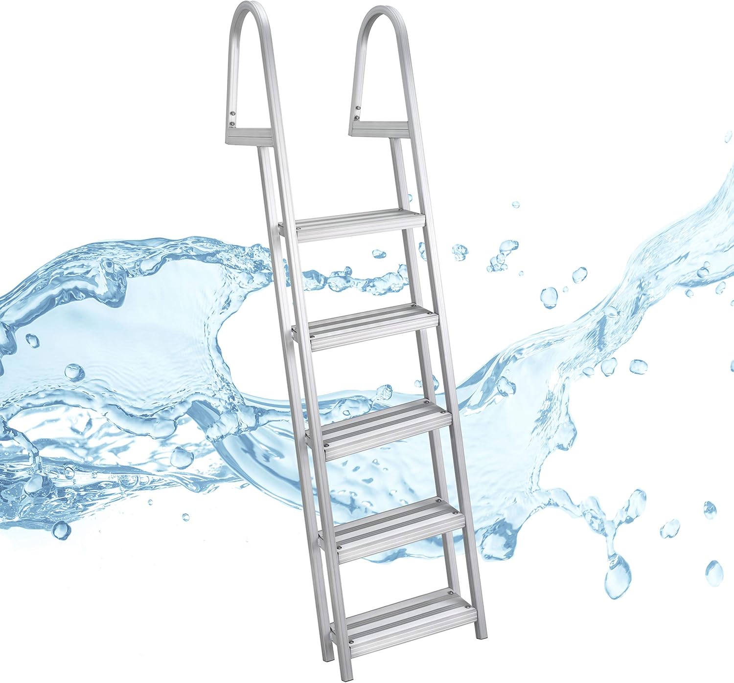 RecPro Marine Pontoon Boarding Ladder - 5-Step Aluminum