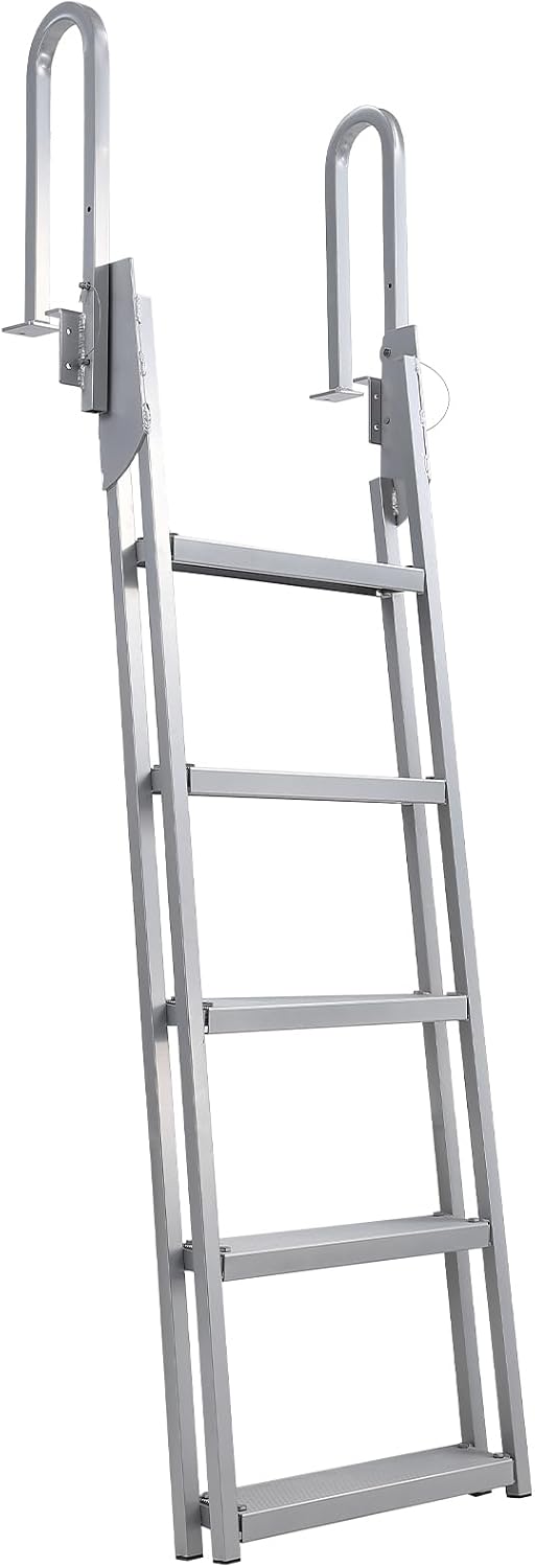 Aluminum Flip-Up Pontoon Boat Ladder, 5 Steps