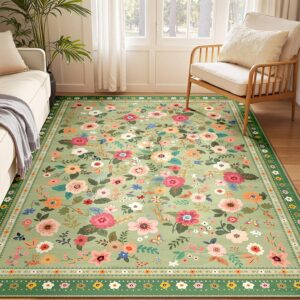 Meejou 5x7 Floral Area Rug, Light Green, Machine Washable