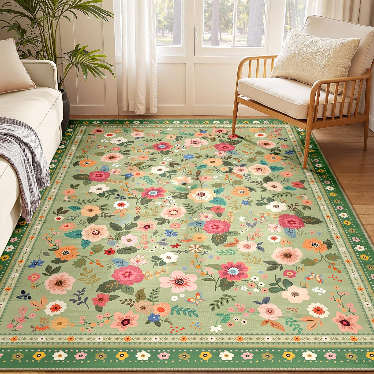 Meejou 5x7 Floral Area Rug, Light Green, Machine Washable