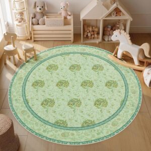 Joydeco Boho Floral 5ft Round Area Rug - Sage Green