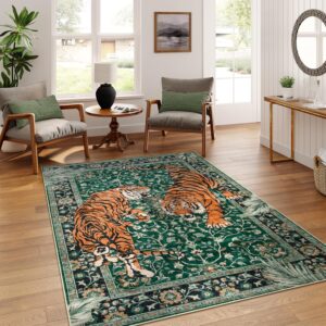 Moynesa Tiger 5x7 Boho Washable Rug – Non-Slip, Soft & Kid/Pet Safe