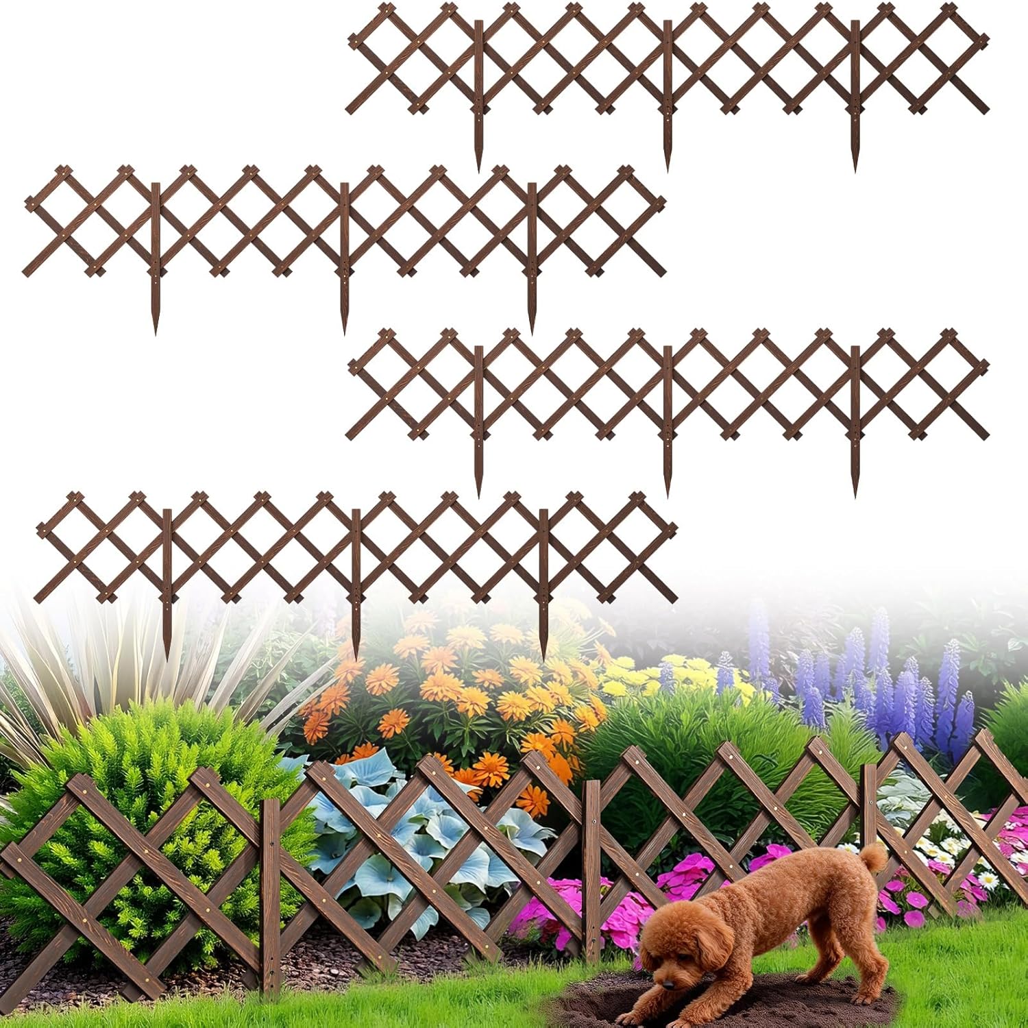 Expandable Wooden Garden Trellis Fence, 4-Pack
